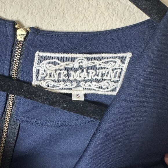 PINK MARTINI Navy Drape Neck Dress with Pockets Size Small - Picture 5 of 9